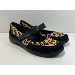 HOTTER Hope Suede Mary Jane Flats Leopard Animal Shoes Womens US 8 1/2